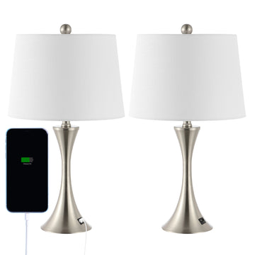 Bennett 22.75" Modern Glam Iron Hourglass LED Table Lamp with USB Charging Port - JONATHAN Y